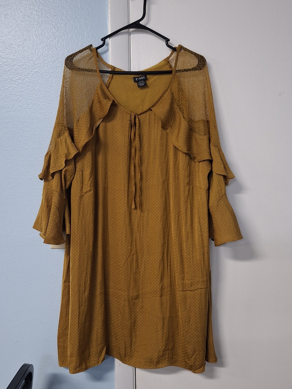 Evans Mustard Tie-Front Ruffle Midi Dress